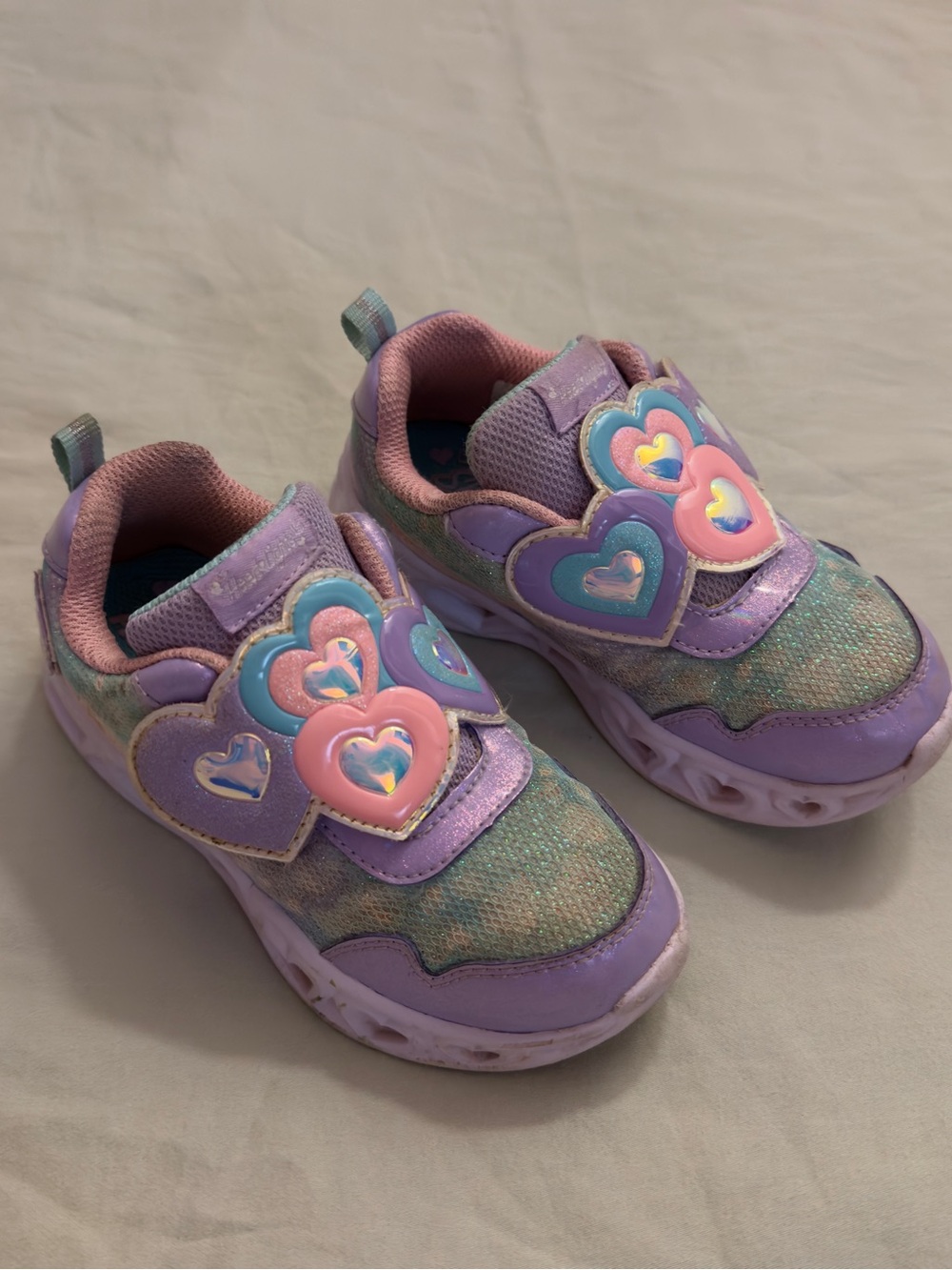 Skechers Girls Lavender and Pink Heart Light-Up Sneakers Size 9